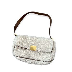 ZARA mini Sherpa shoulder bag purse with gold accents